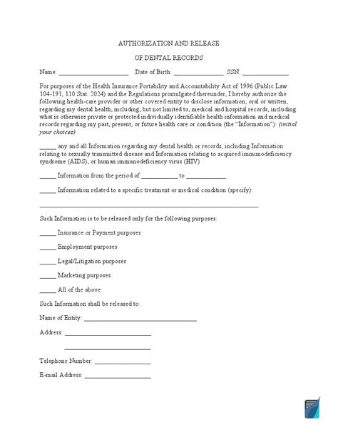 dental records release form hipaa formspal
