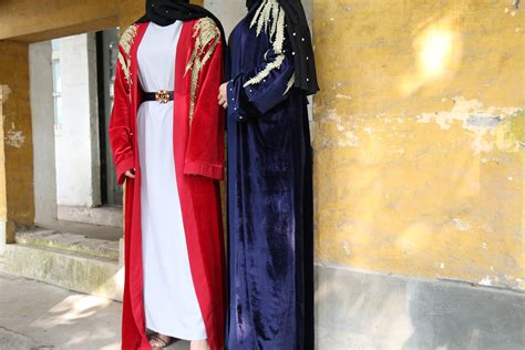 1701 Elegant Turkish Muslim Women Maxi Dress Velvet Gold Embroidery