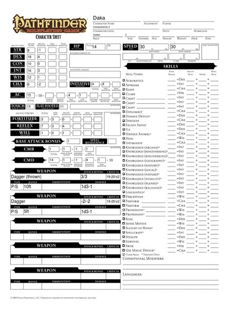 pathfinder st edition character sheet