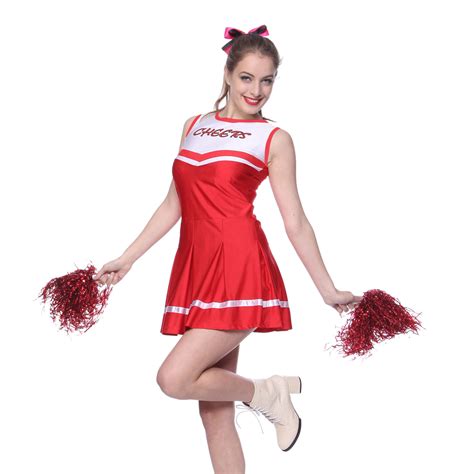 Girls High School Sports Cheerleading Suits Cheerleader Fancy Dress Red