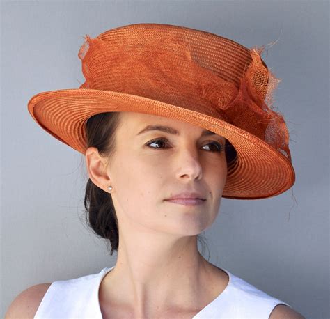 womens mad hatter boater ladies orange formal hat womens derby hat church hat