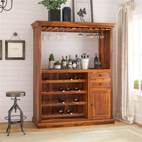 houston handcrafted solid wood wine bar cabinet  glass