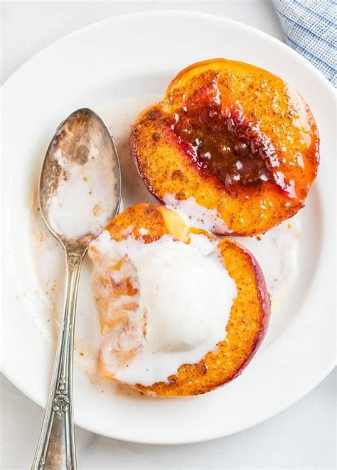 baked peaches with maple syrup cinnamon and brown sugar