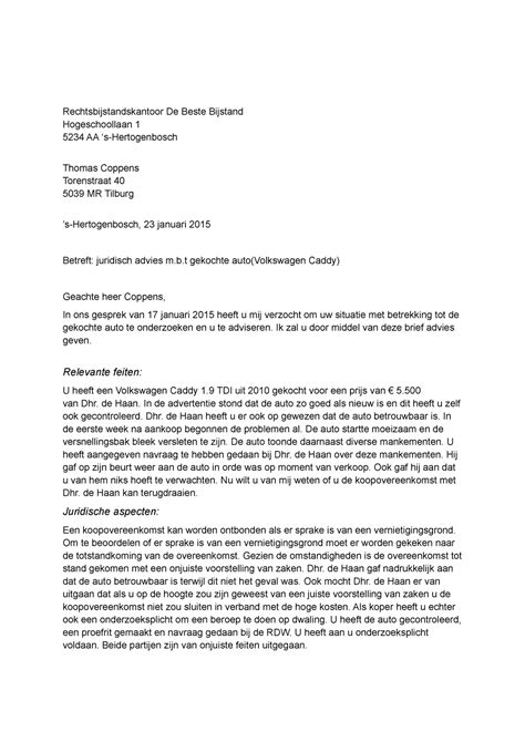 adviesbrief juridisch advies mbt gekochte autorn rechtsbijstandskantoor de beste bijstand