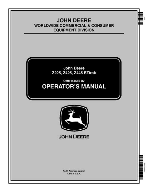 john deere    eztrak mower omm operation  maintenance manual
