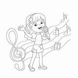 Singing Cartoon Coloring Girl Outline Song Kids Book Music Melody Preview sketch template