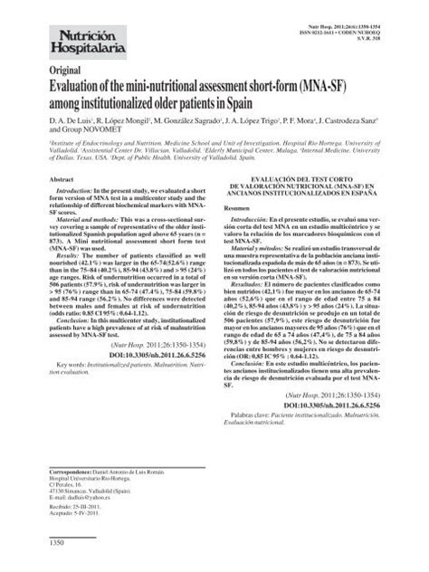 evaluation   mini nutritional assessment short form mna sf