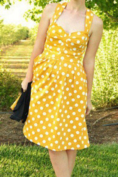[20 off] retro style sweetheart neck polka dot print sleeveless dress
