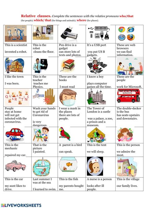 relative clauses worksheet relative clauses relative pronouns english teaching resources