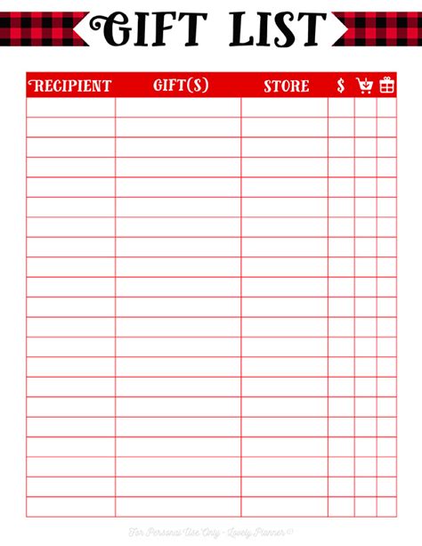 printable christmas gift list  templates lovely planner