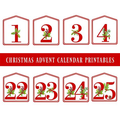 diy christmas advent calendar red printable numbers   etsy