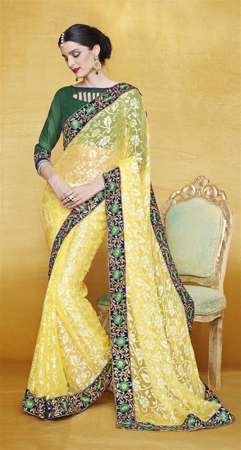 party wear yellow  color saree