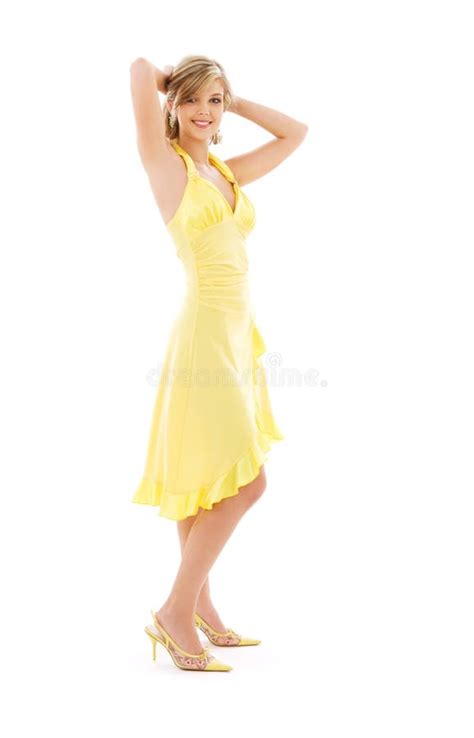 Lovely Girl In Yellow Dress Stock Image Image Of Isolated Leggy