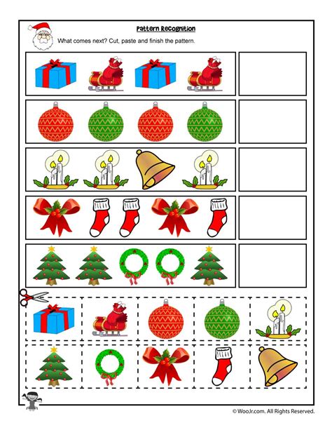 cut  paste christmas pattern recognition worksheet woo jr kids