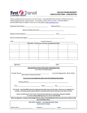 fillable  mileage reimbursement verification form medicaid