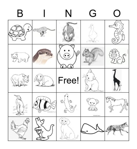 animal bingo card