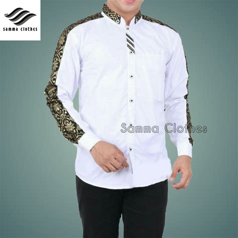 jual baju koko warna putih batik lengan koko seragam hadroh baju hadroh baju gus azmi baju koko