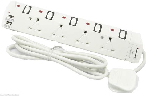 multi plug extension lead     gang  uk mains socket cable reel adaptors ebay