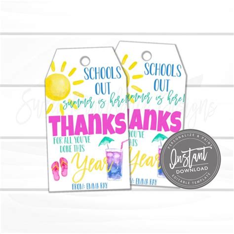 teacher appreciation printable gift tag schools  summer  etsy