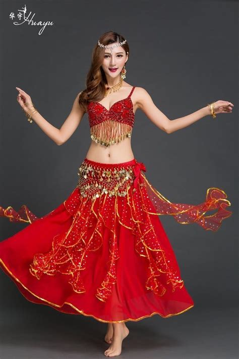 Sequins Tassel Coins Professional Belly Dancing Costumes 3pcs Bra Skirt