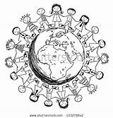 Around Children Coloring Kids Clipart Pages Hands Globe Doodle Multicultural Stock Silhouette Color Crafts Getcolorings Vector Europe Shutterstock Template Clipground sketch template