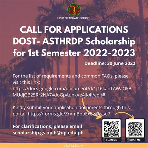 call  applications dost asthrdp scholarship  st semester