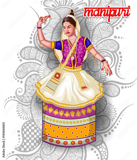 illustration  indian manipuri dance form stock vector adobe stock