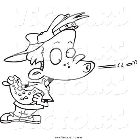 vector   cartoon boy spitting  watermelon seed coloring page
