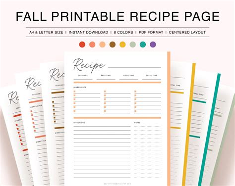 printable recipe page printable blank recipe page recipe etsy uk