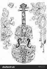 Coloring Violin Pages Cello Mandala Zentangle Flowers Doodle Shutterstock Flower Music Colouring Adult Drawings Zenart Stock Zentangles Drawing Floral Vector sketch template