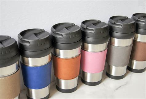 personalized travel mug customized leatherette stainless steel travel