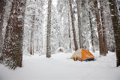 winter camping family tent
