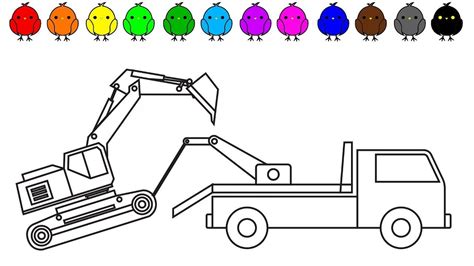 learn colors  tow truck  excavator coloring pages construction