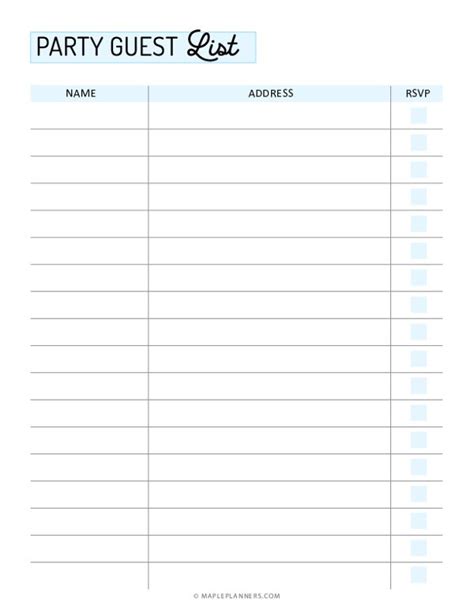printable party guest list template