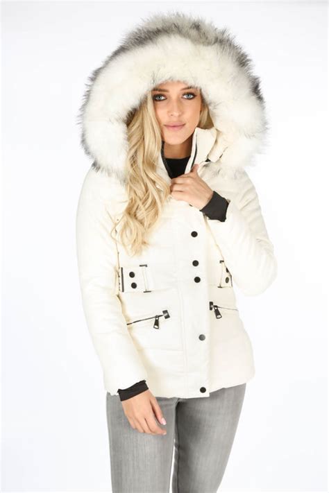 cream fitted puffer jacket