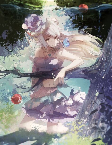 Anime Girl Apple Butterfly Dress Flower Forest Free