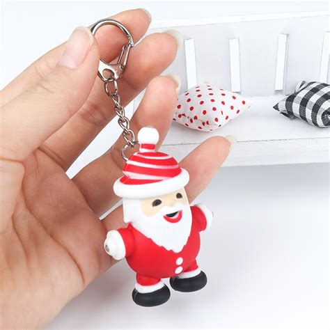 lovely santa claus led keychains christmas decoration light sound mini