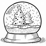 Globe Snow Christmas Snowglobe Sketch Drawing Coloring Pages Drawings Draw Illustration Kids Doodle Clipart Tree Easy Style Vector Stock Show sketch template