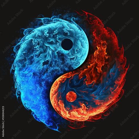 blue  red yin  symbol   black background   red