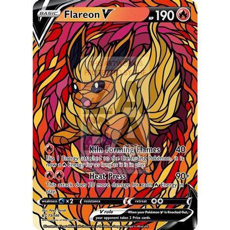 Flareon V Stained Glass Custom Pokemon Card Zabatv
