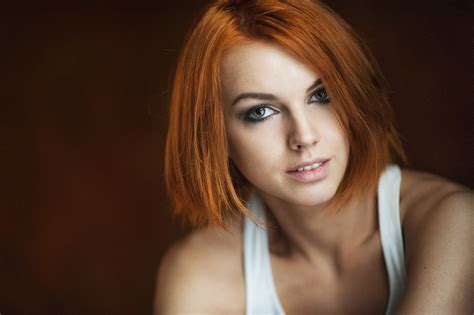 wallpaper face women redhead depth of field long hair green eyes
