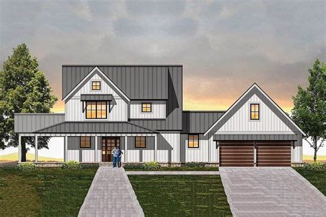 plan ck modern farmhouse plan  semi detached garage modern