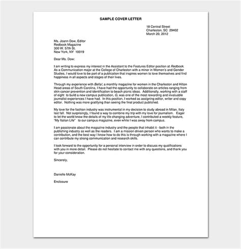 cover letter template   word  format