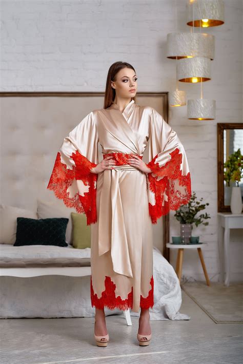 silk beige robebeige robe with lace long beige robe womens