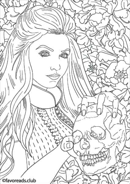 horror scenes girl   skull printable coloring book pages