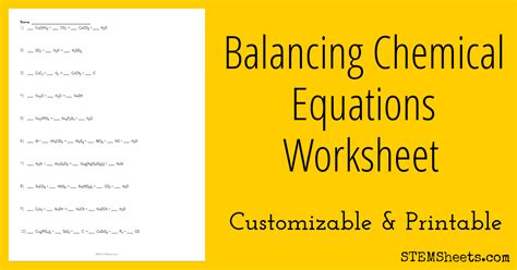 balancing chemical equations worksheet stem sheets