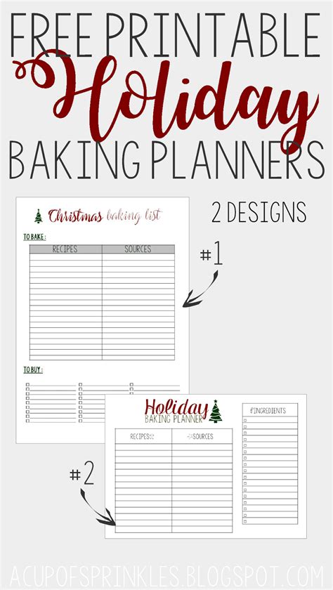 printable holiday baking planner  cup  sprinkles recipes