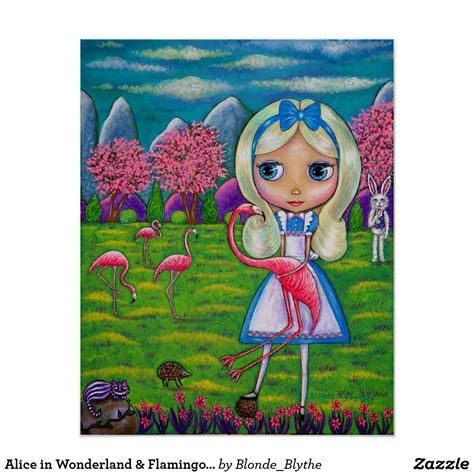 alice  wonderland flamingos rabbit hedgehog poster zazzlecom