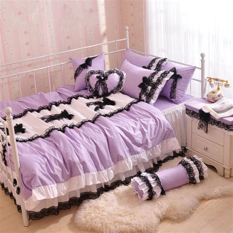 Korean Style Black Lace Bedspread Pink Princess Bedding