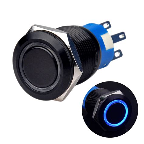 ucb momentary push button switch black metal shell  blue led  mm hole mm